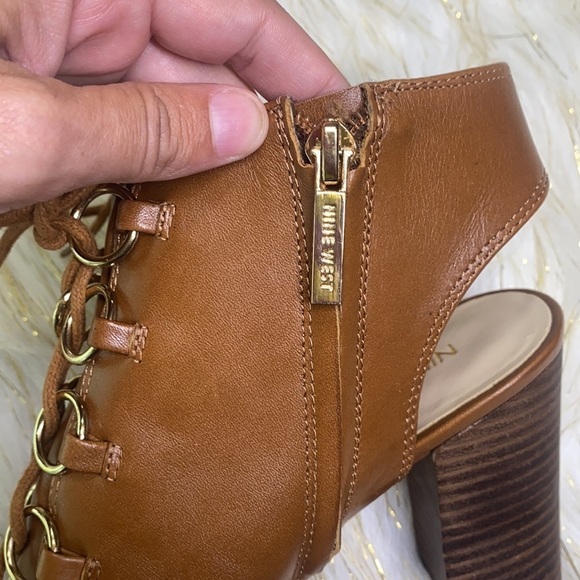 Nine West - Brown Bree Leather Peep Toe Bootie 8 - Picture 8 of 16